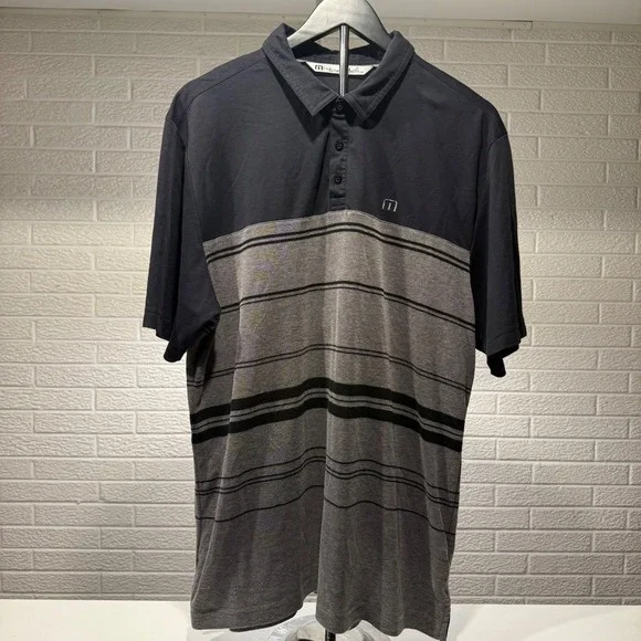 Bundle Travis Mathew Golf Polo Shirt XL Blue Gray Striped Performance Casual Men - Picture 2 of 11